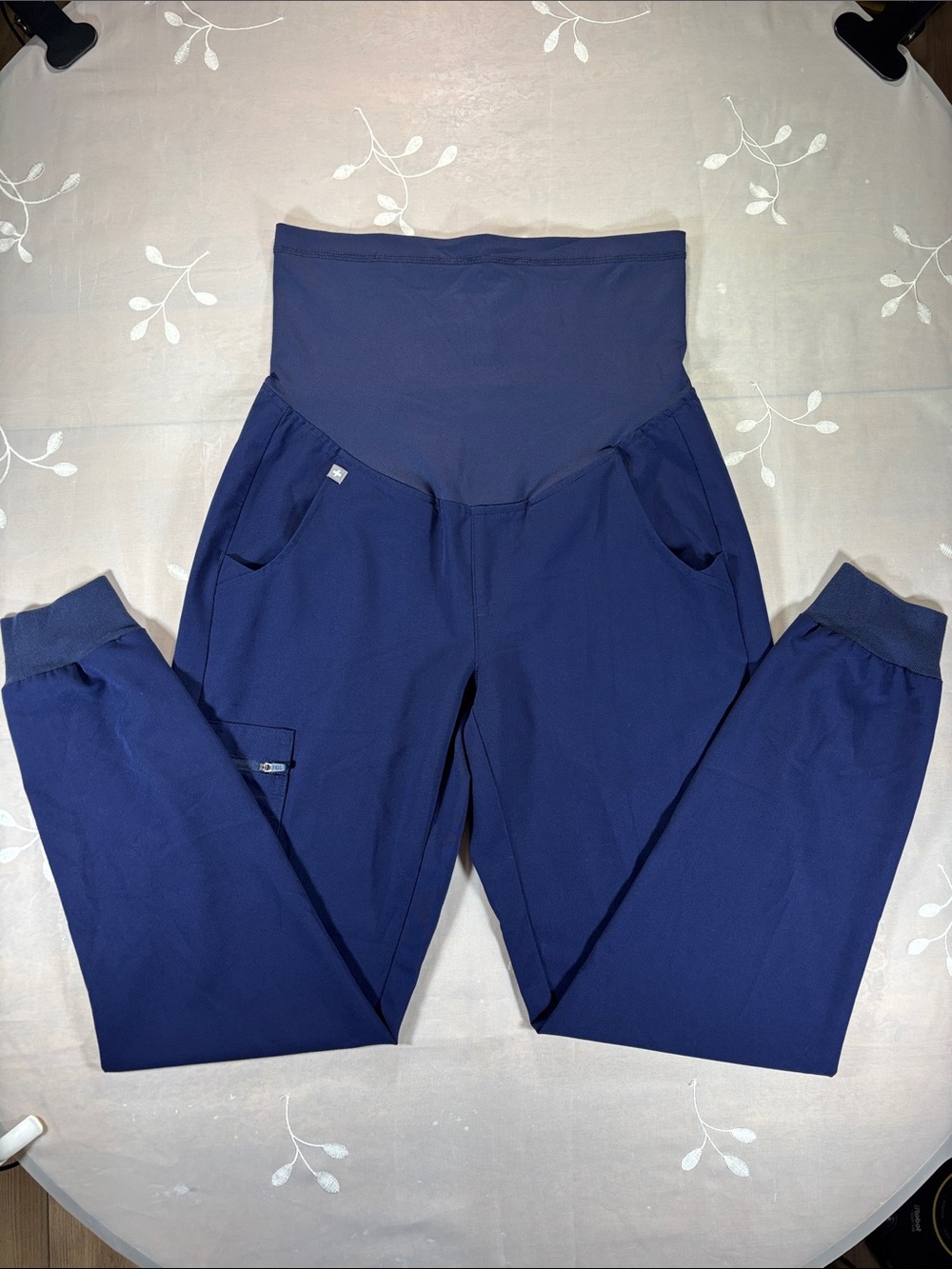 Figs Zamora Navy Maternity Joggers Pants Scrub with High Waist Panel Sz XS